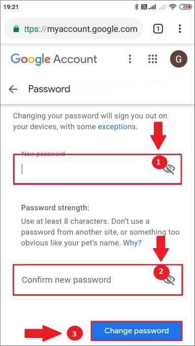 Google account ka password change kaise karte hain